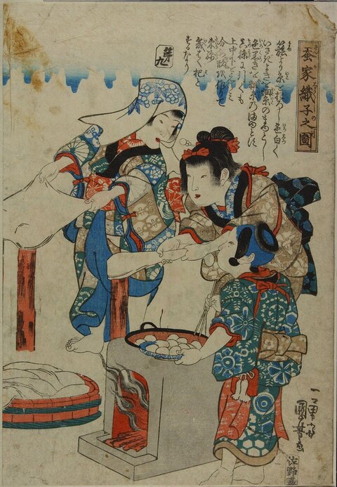 Japanese Ukiyo-e Dumpling Making Scene
