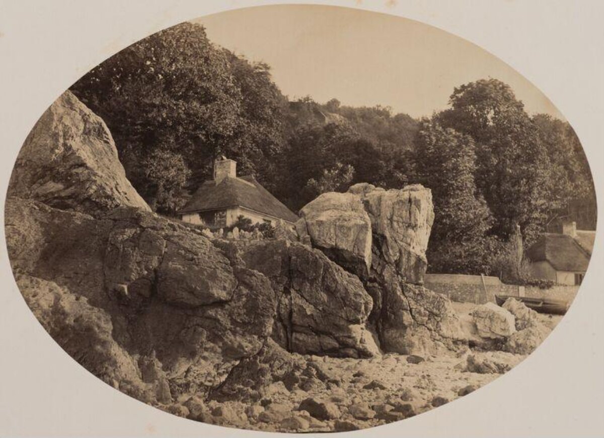 Vintage Rocky Coastal Cottage Scene