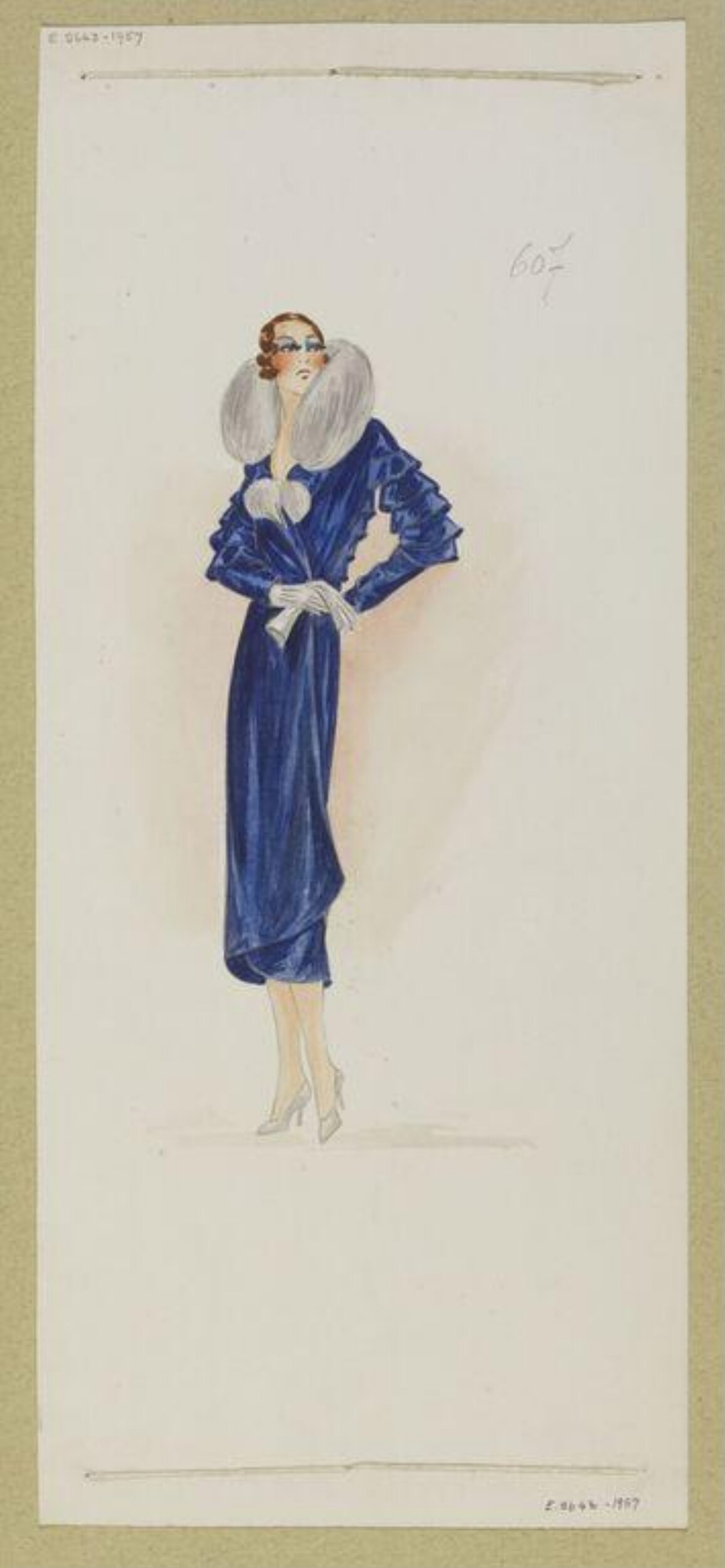Vintage Blue Dress Fashion Sketch