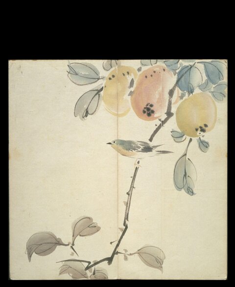 Ink Painting of Pomegranate and Bird