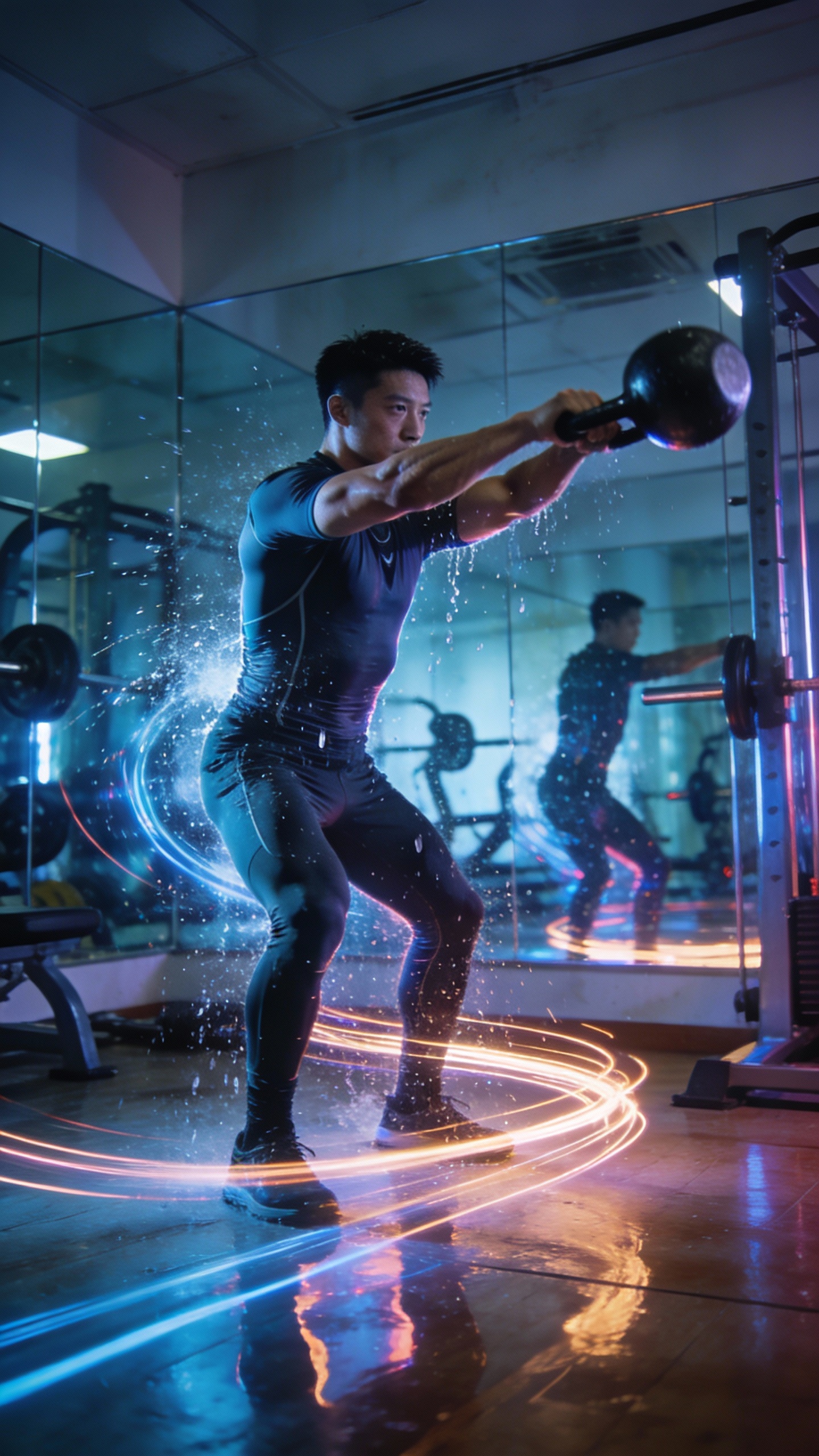 Man Doing Kettlebell Workout in Gym