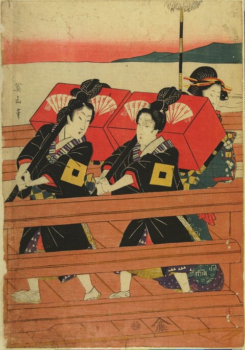 Japanese Ukiyo-e Three Female Porters
