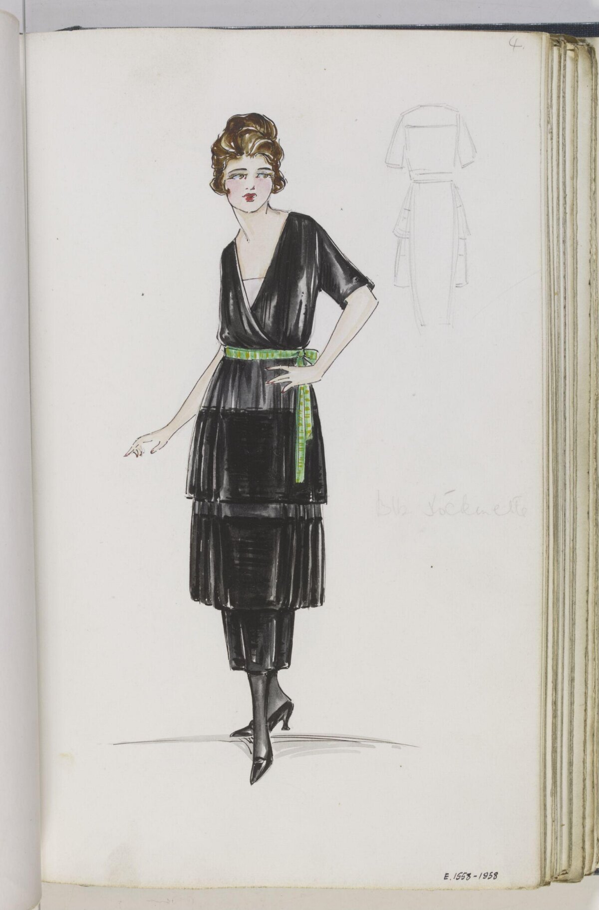 1910s Black Dress Fashion Sketch