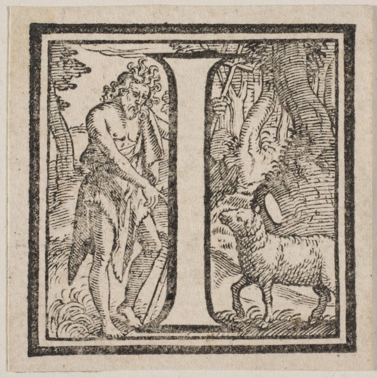 Decorated Initial N with Saint John Baptist