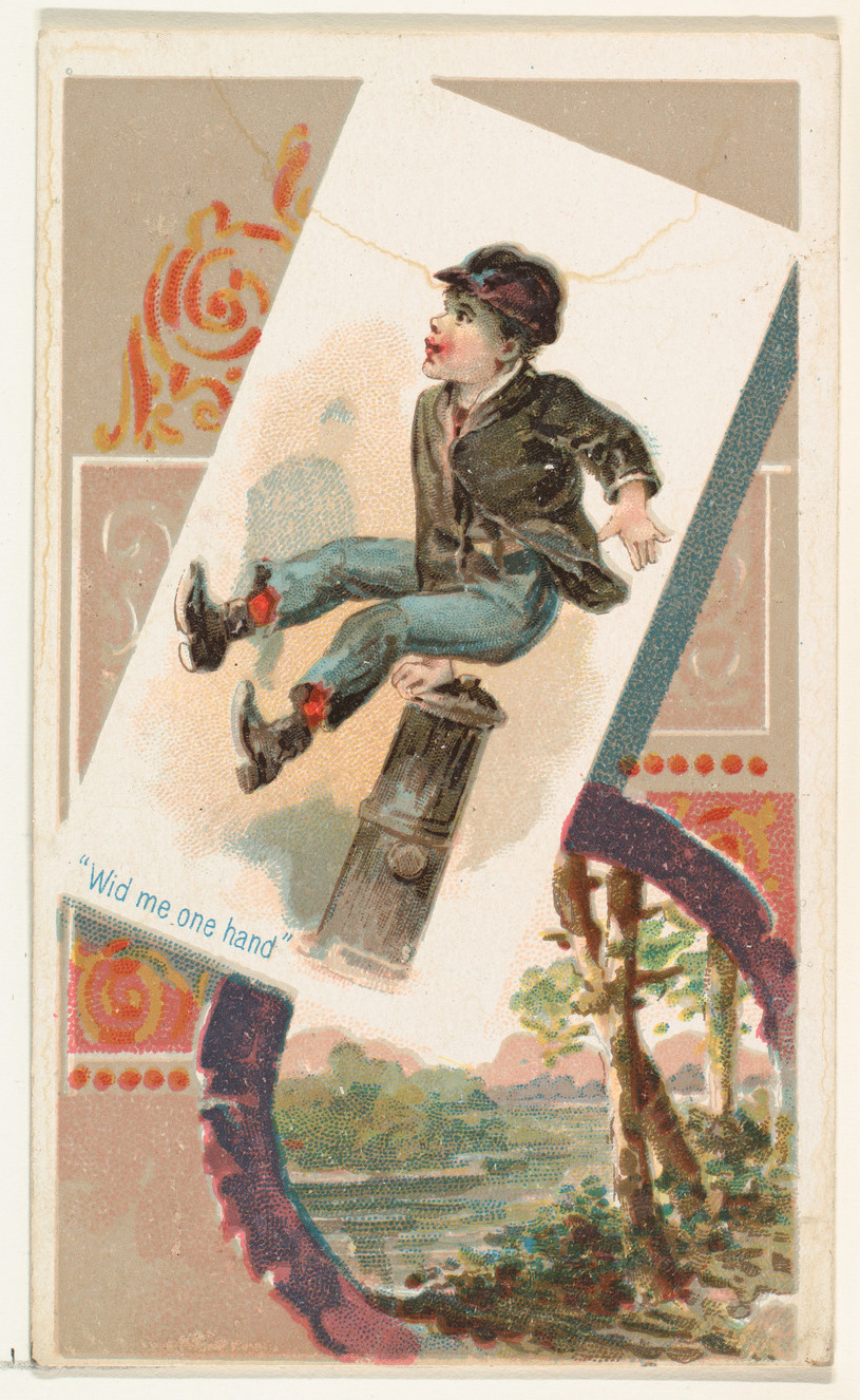 Vintage Card Boy Balancing With One Hand