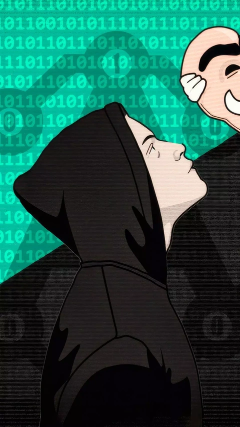 Hooded Hacker Kissing Meme Art