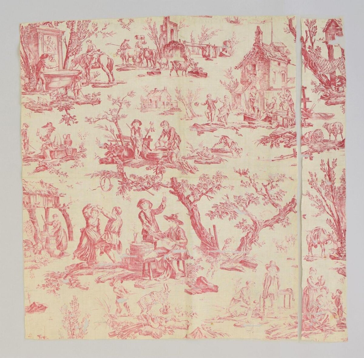 Red Pastoral Toile Pattern Fabric