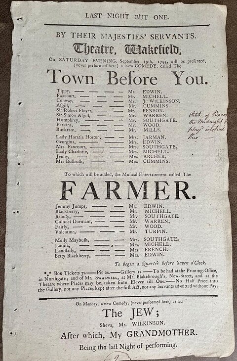 1795 Wakefield Theatre Playbill