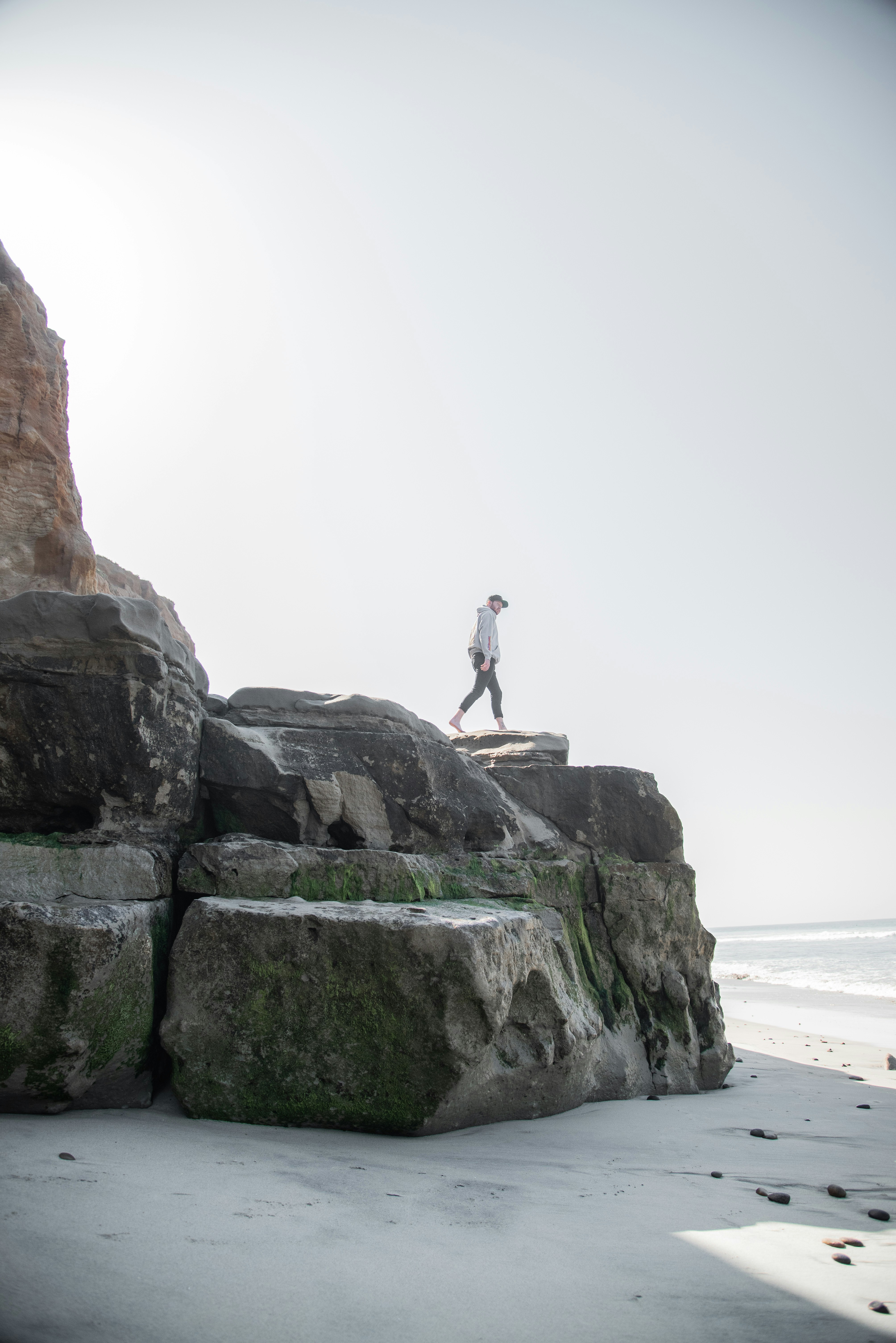 Person Walking on Beach Cliff