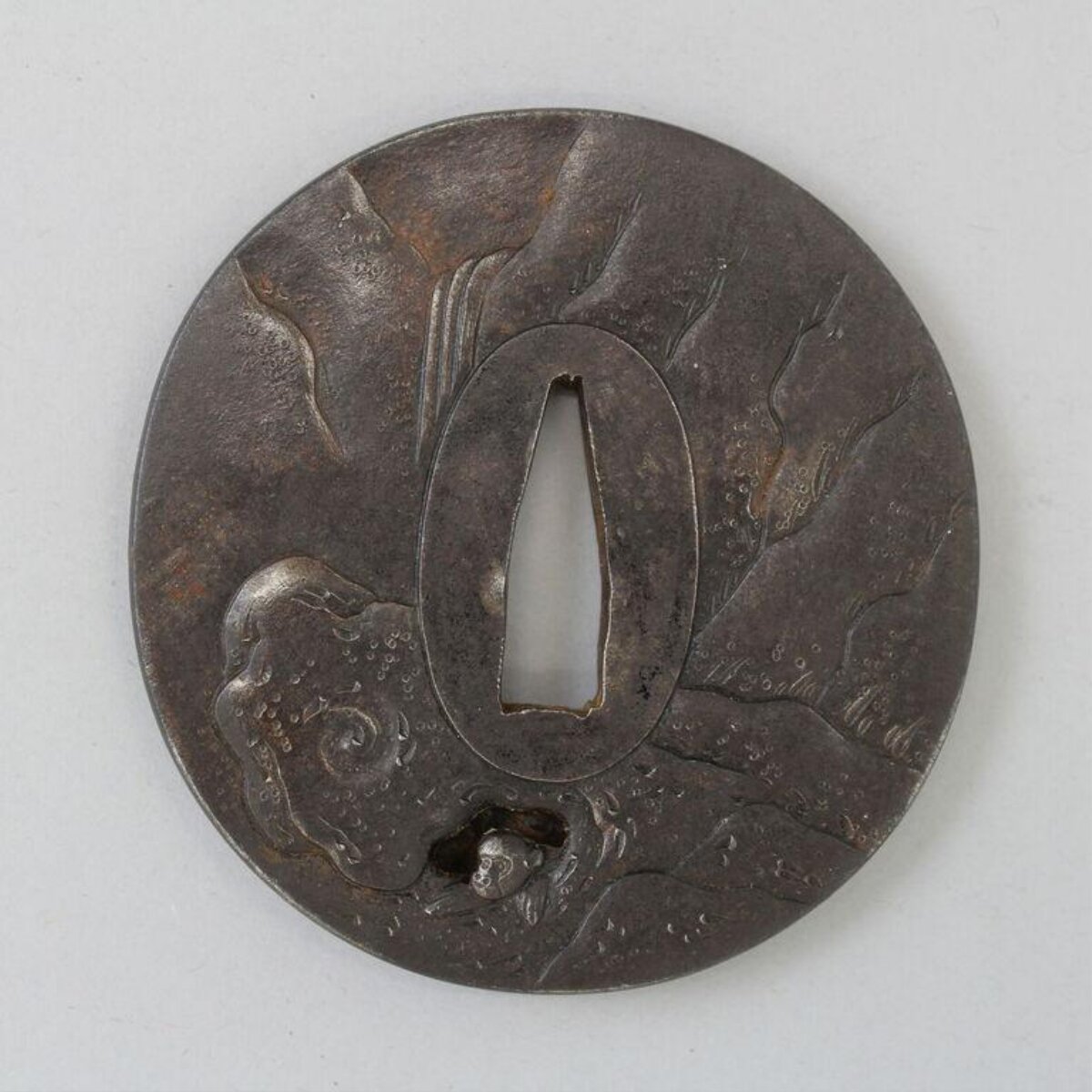 Carved Iron Japanese Sword Tsuba