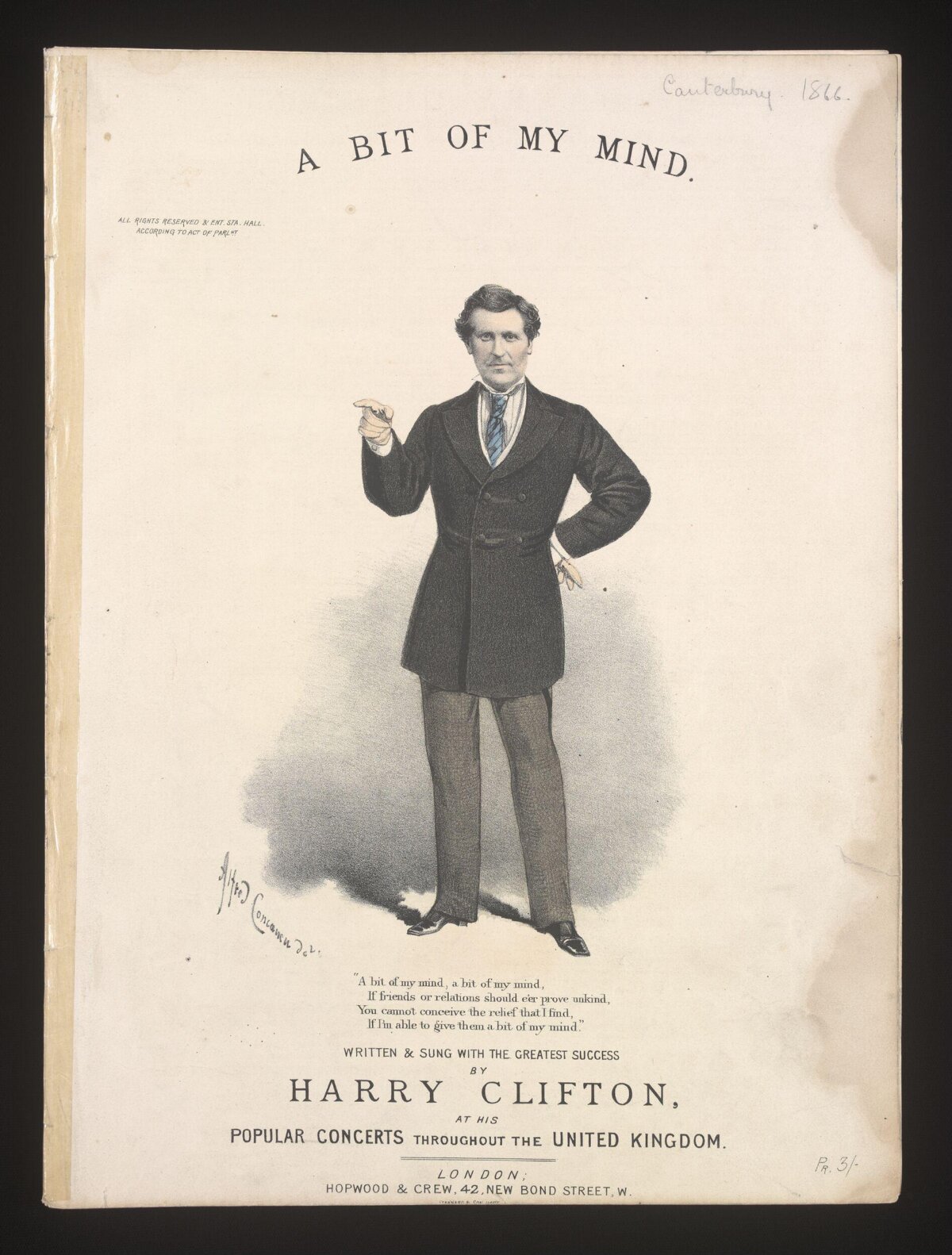 1866 A Bit of My Mind Sheet Music Cover
