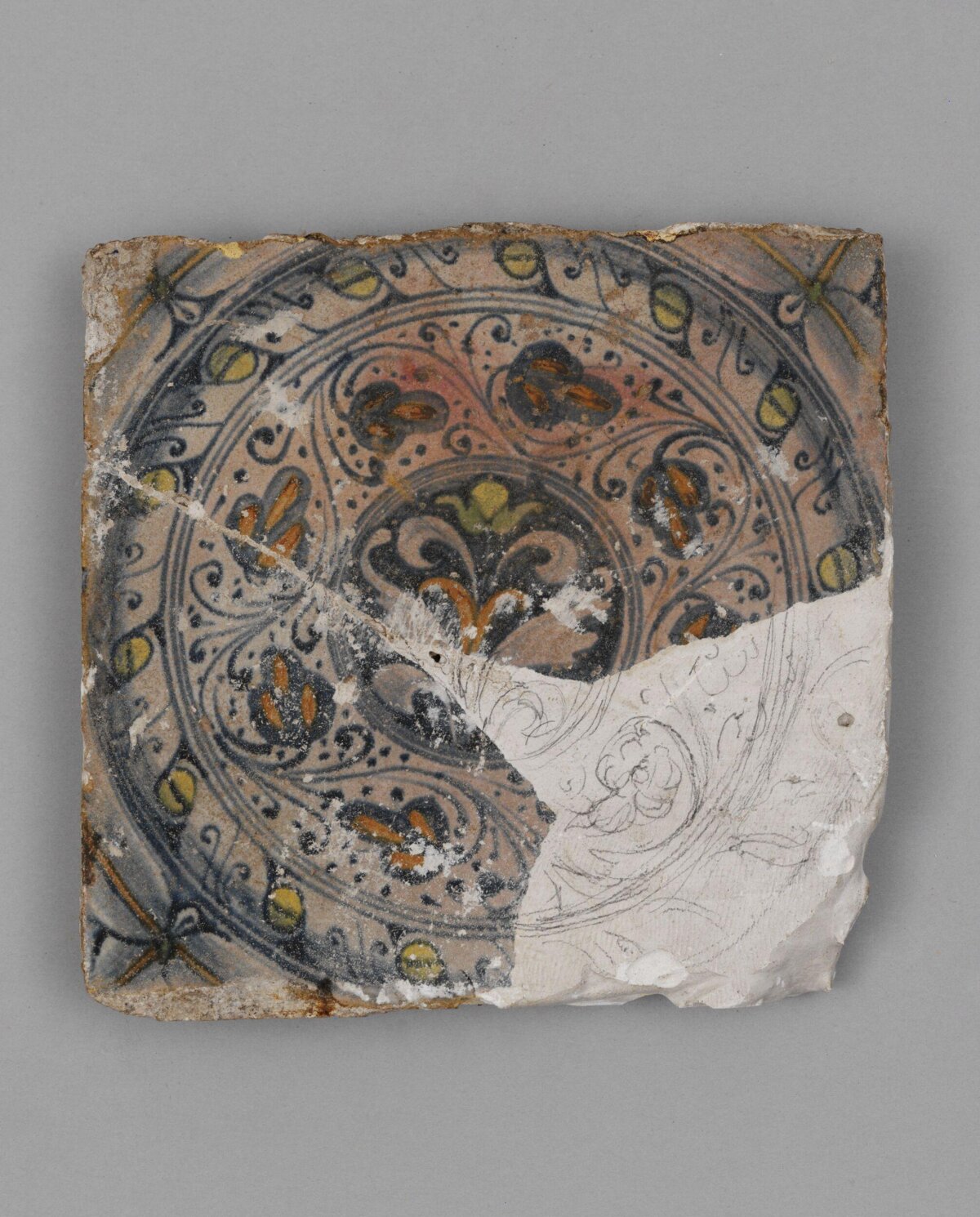Broken Antique Decorative Ceramic Tile