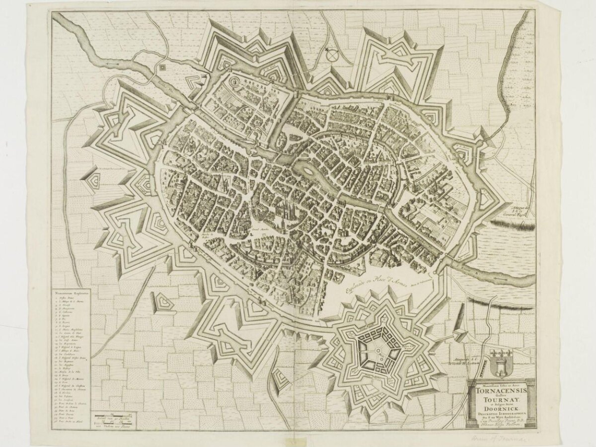 Antique Engraved Map of Tournay — City