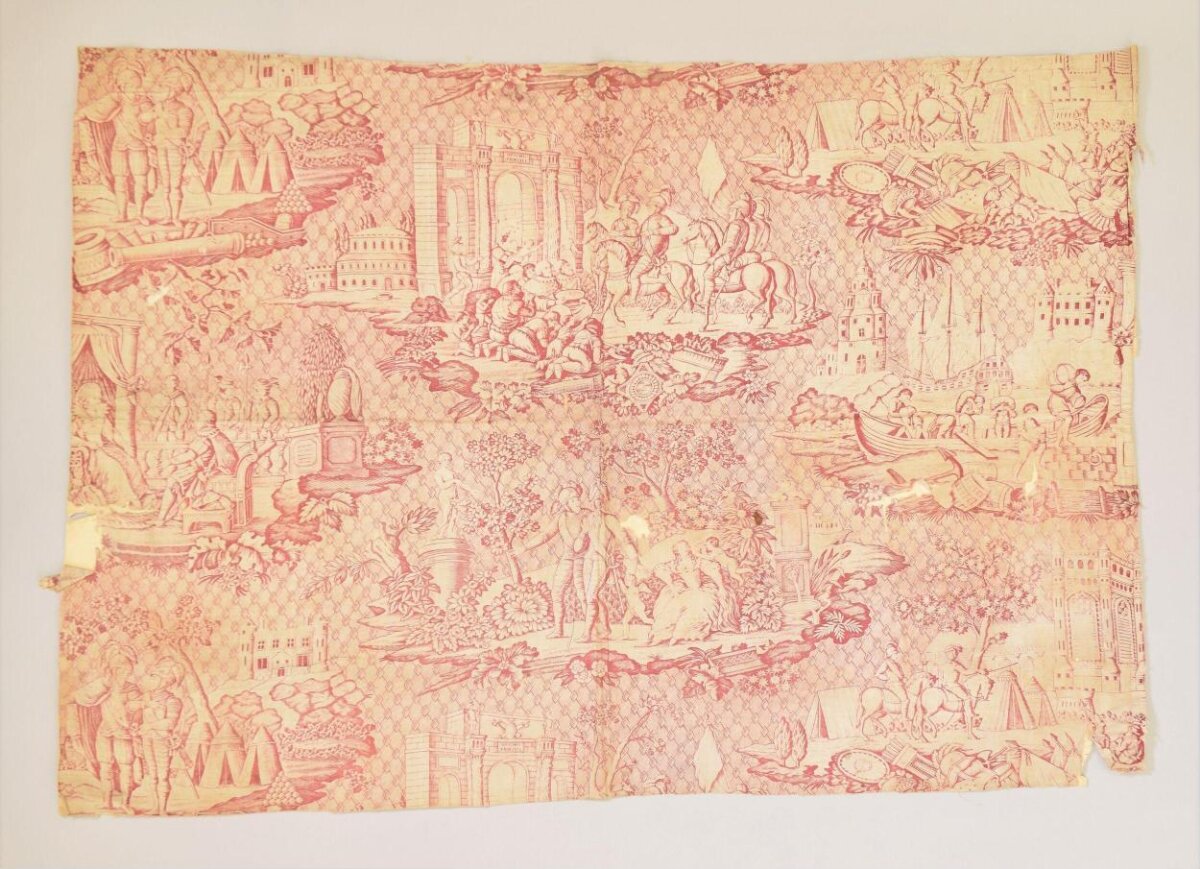 Antique Red Toile Textile Fragment
