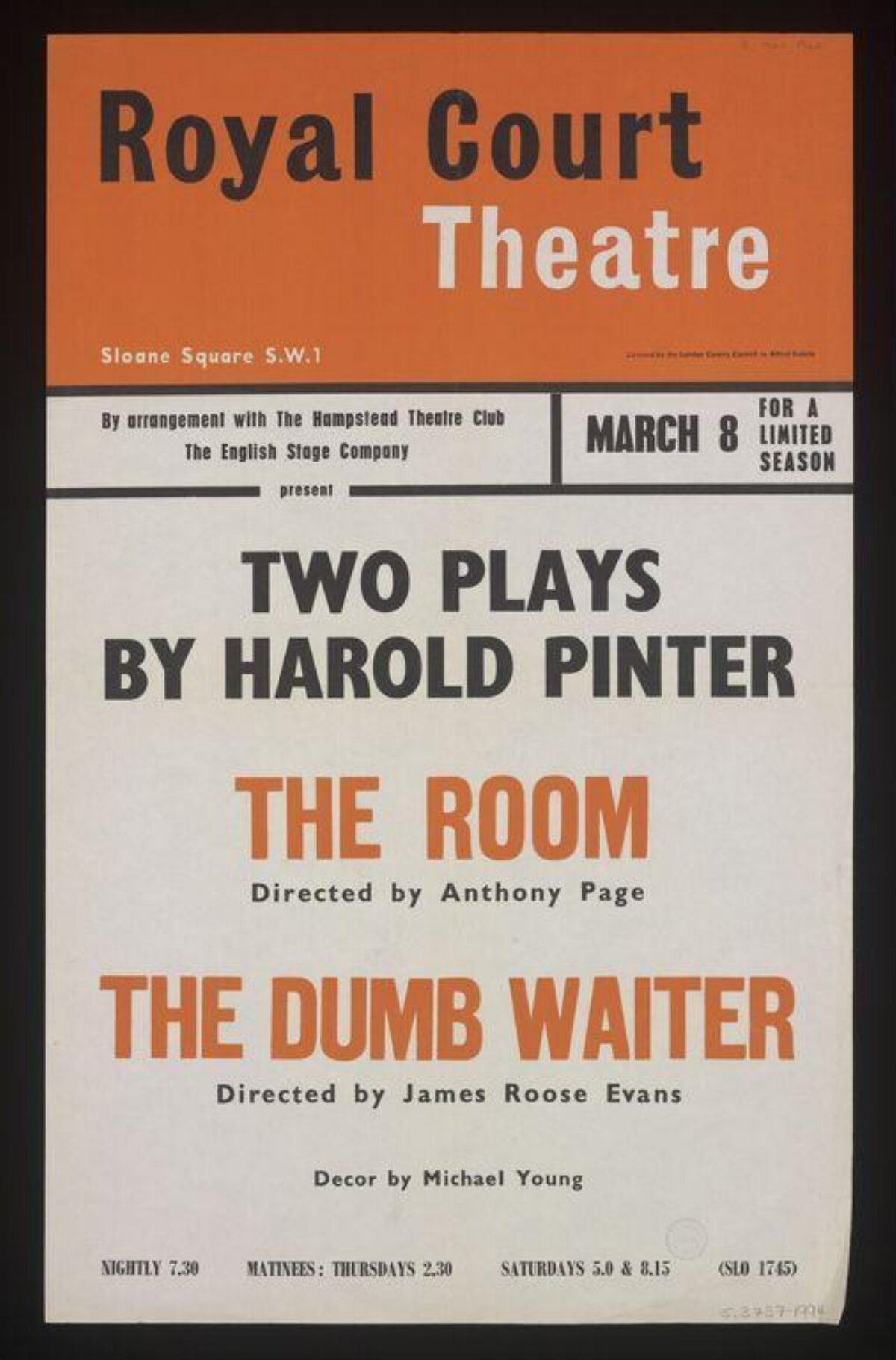 Royal Court Theatre Pinter Two Plays Poster