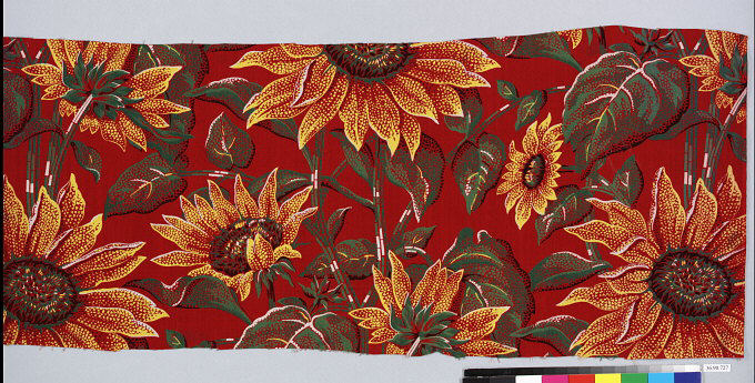 Sunflower Print on Red Fabric