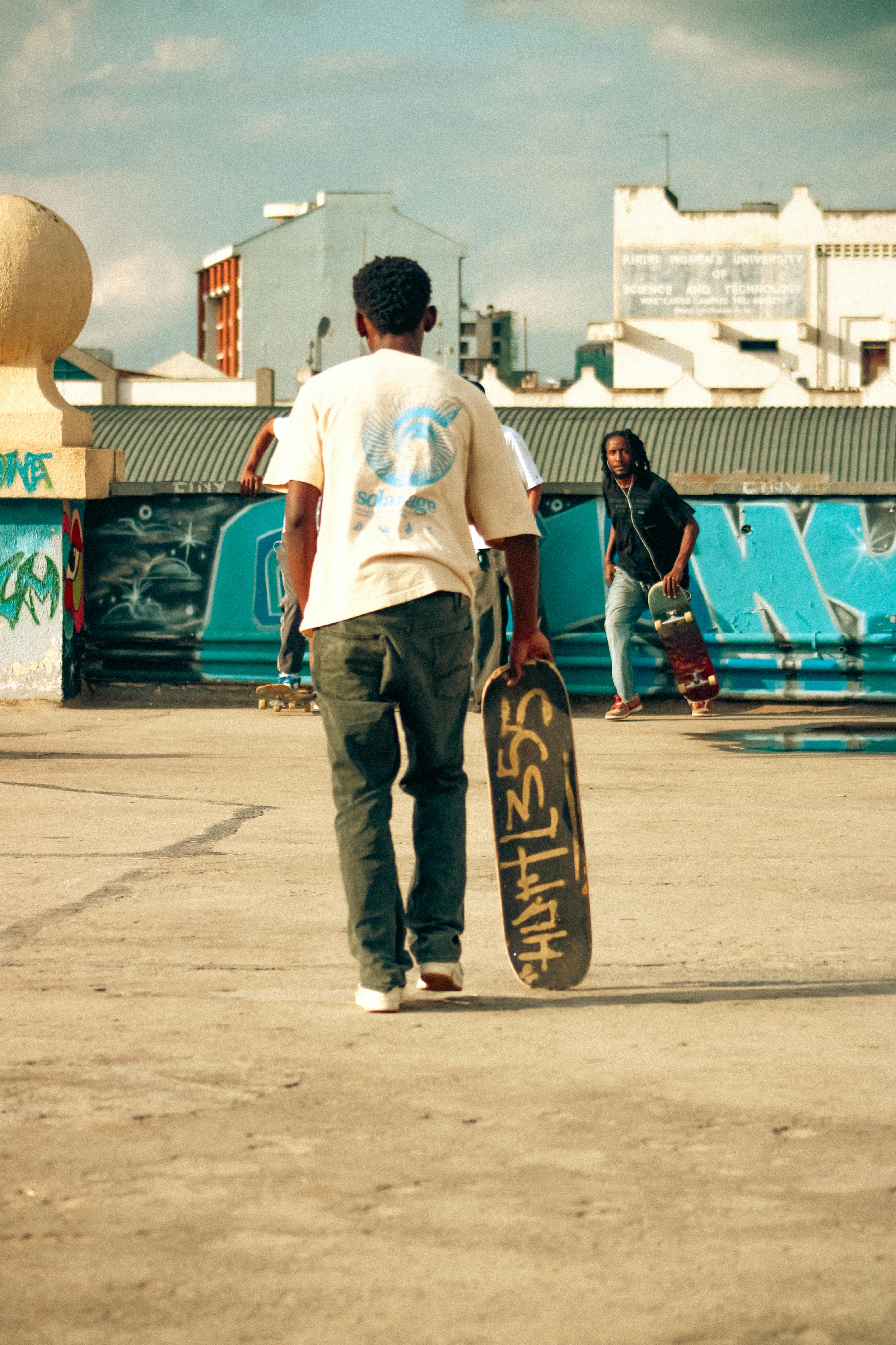 Skateboarders on Urban Rooftop