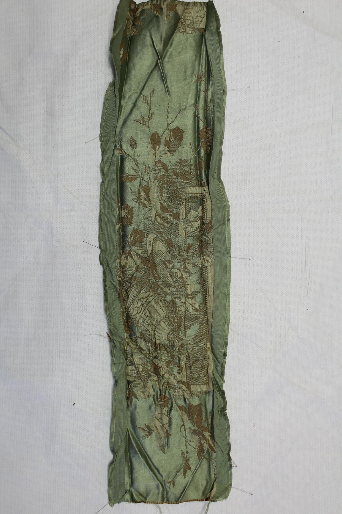 Antique Green Floral Textile Fragment