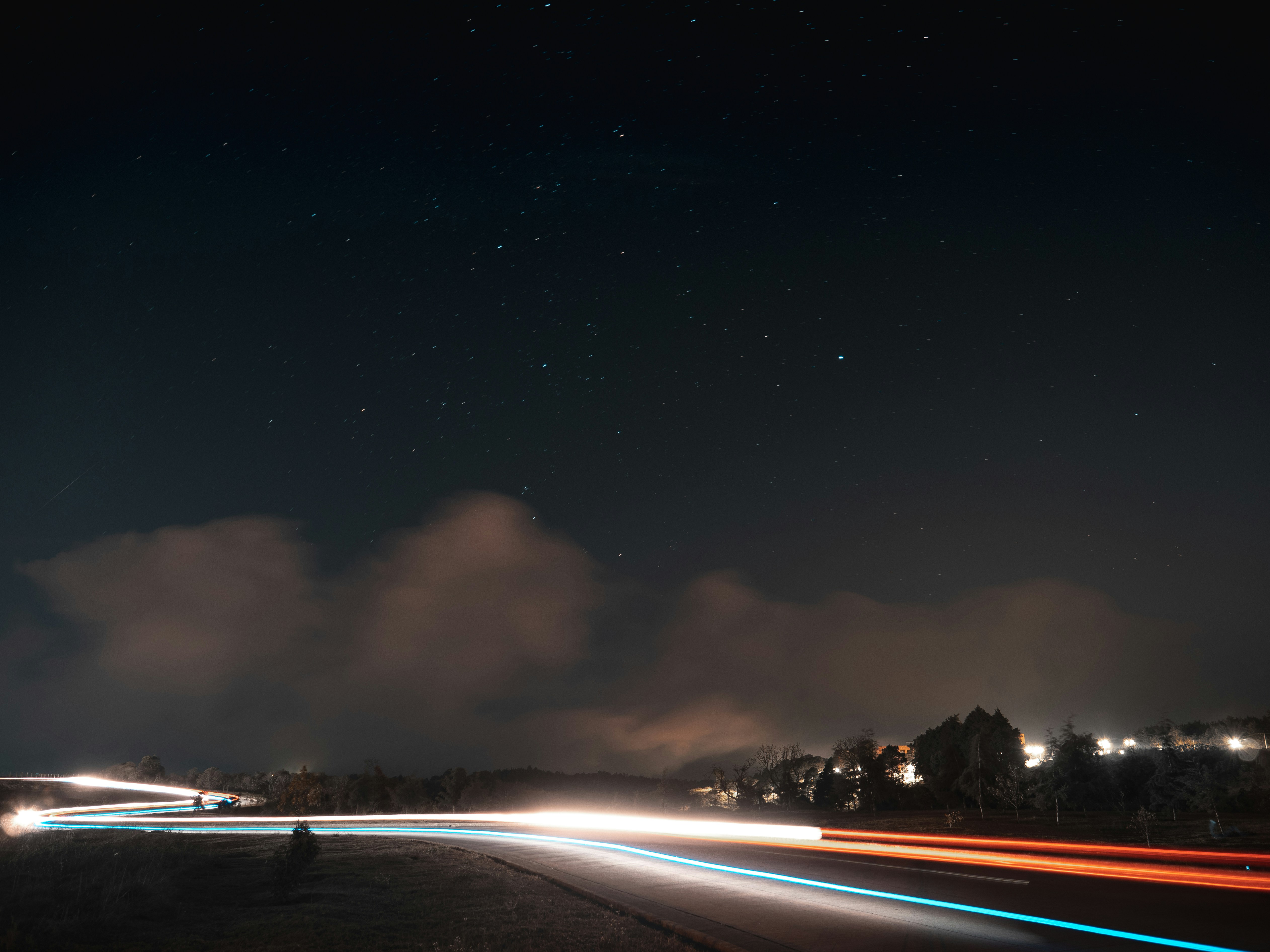 Starry Night Road Light Trails