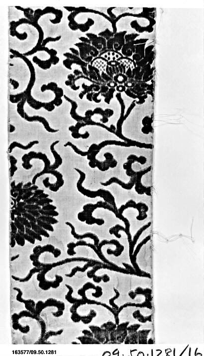Antique Peony Scroll Textile Fragment