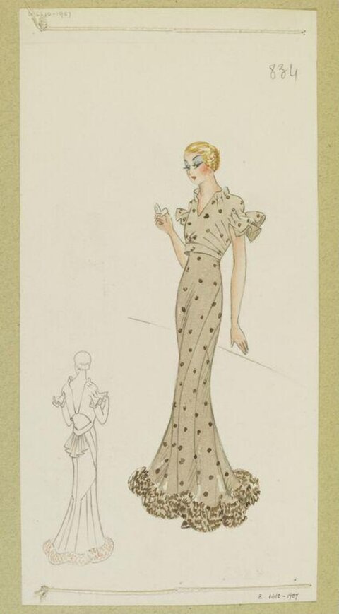 Vintage Polka Dot Gown Fashion Sketch