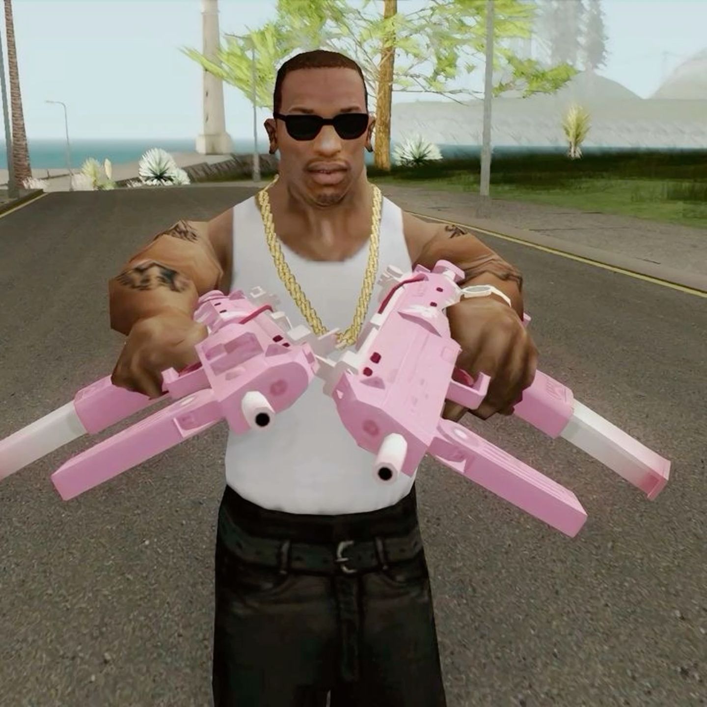 GTA CJ with dual pink guns