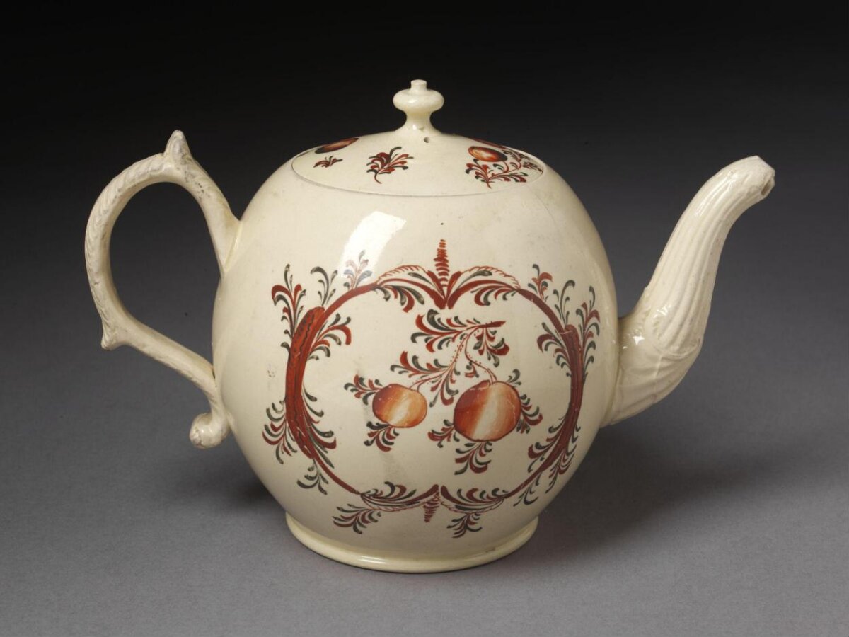 Cream Glazed Fruit Decorated Teapot