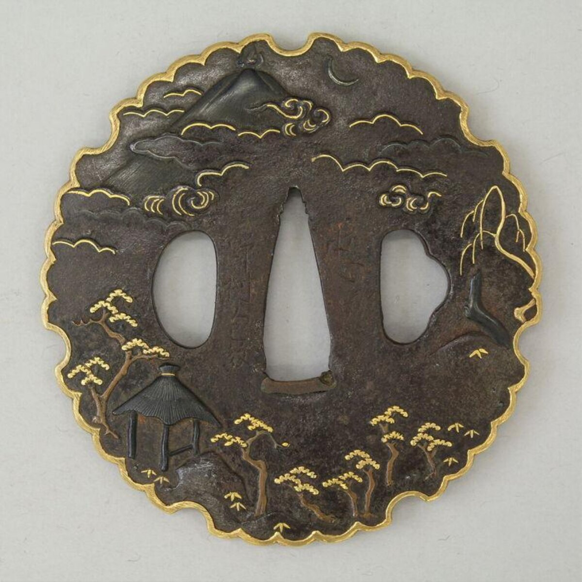 Japanese Landscape Carved Tsuba