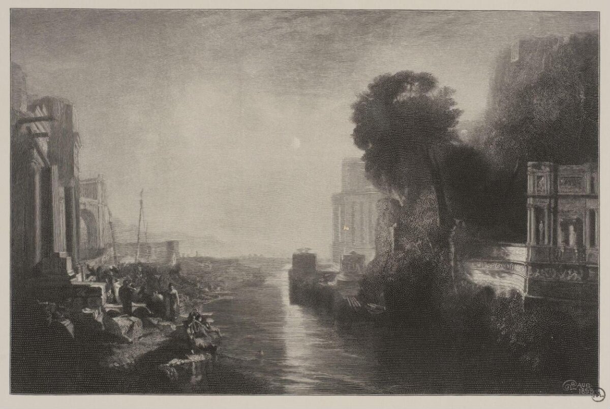 Moonlit Ancient Ruins by River