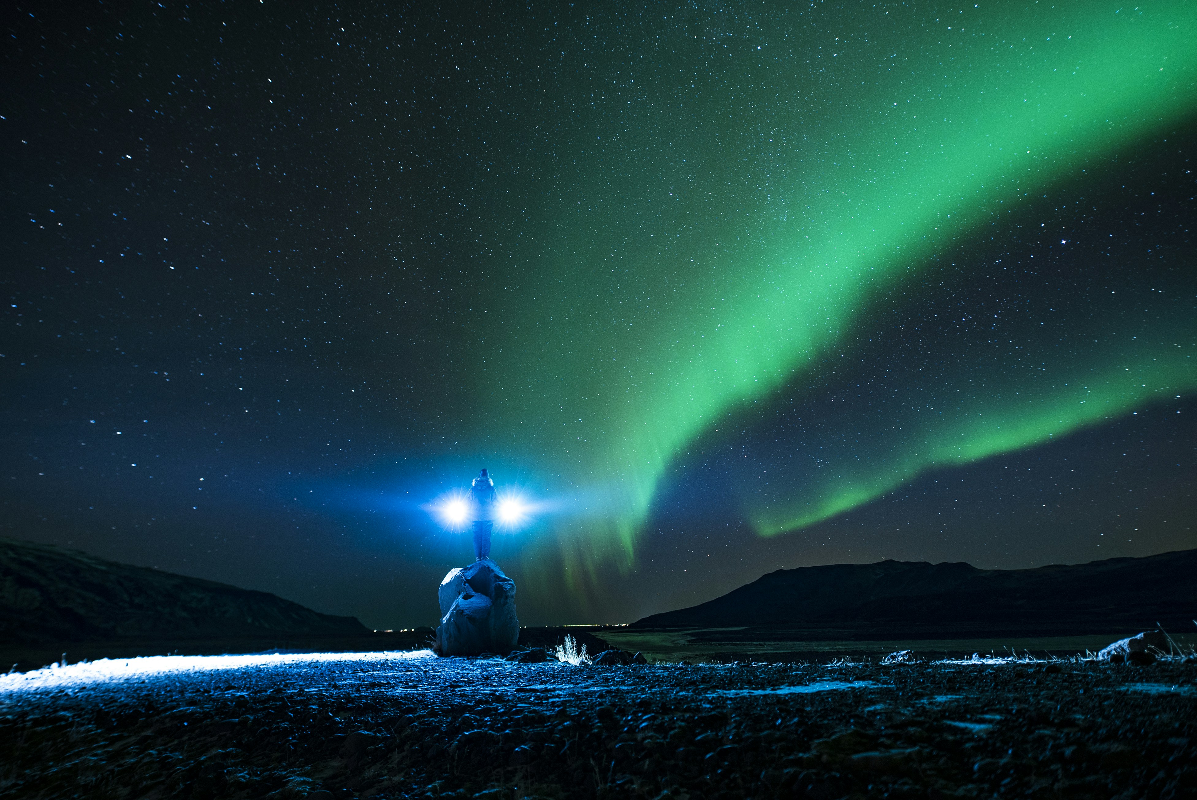 Person Under the Northern Lights