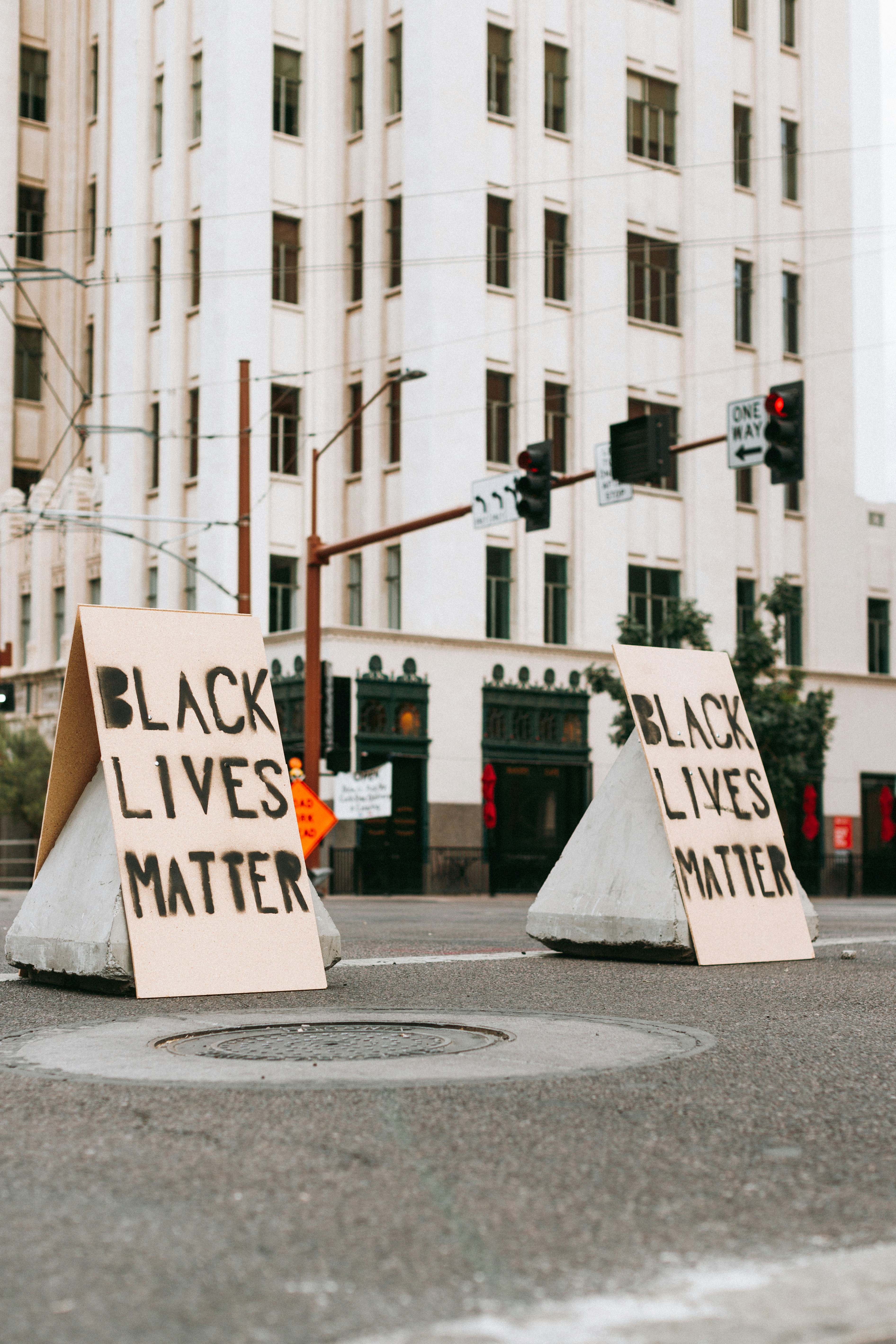 Black Lives Matter Signs on City Street
