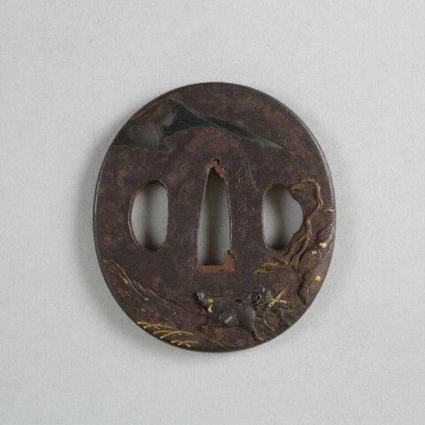 Iron Tsuba with Boar Hunting Decoration