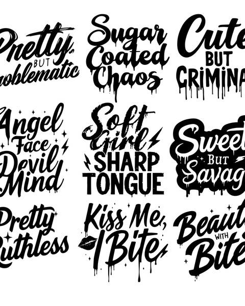 Edgy Feminine Slogan Graphic Set