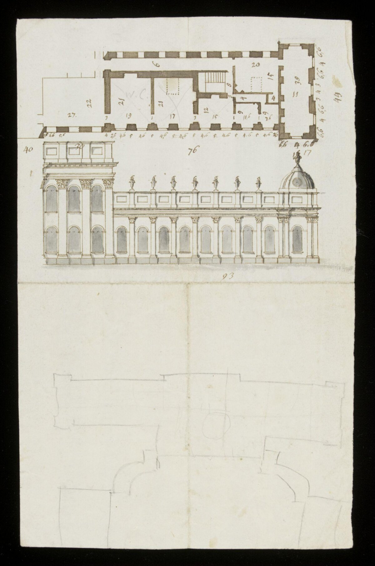 Hand-drawn Architectural Plan and Elevation