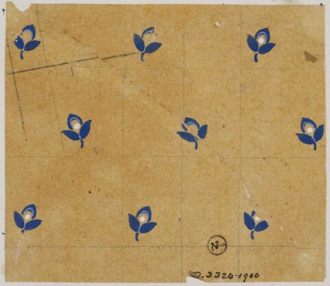 Blue Floral Pattern Design on Aged Paper