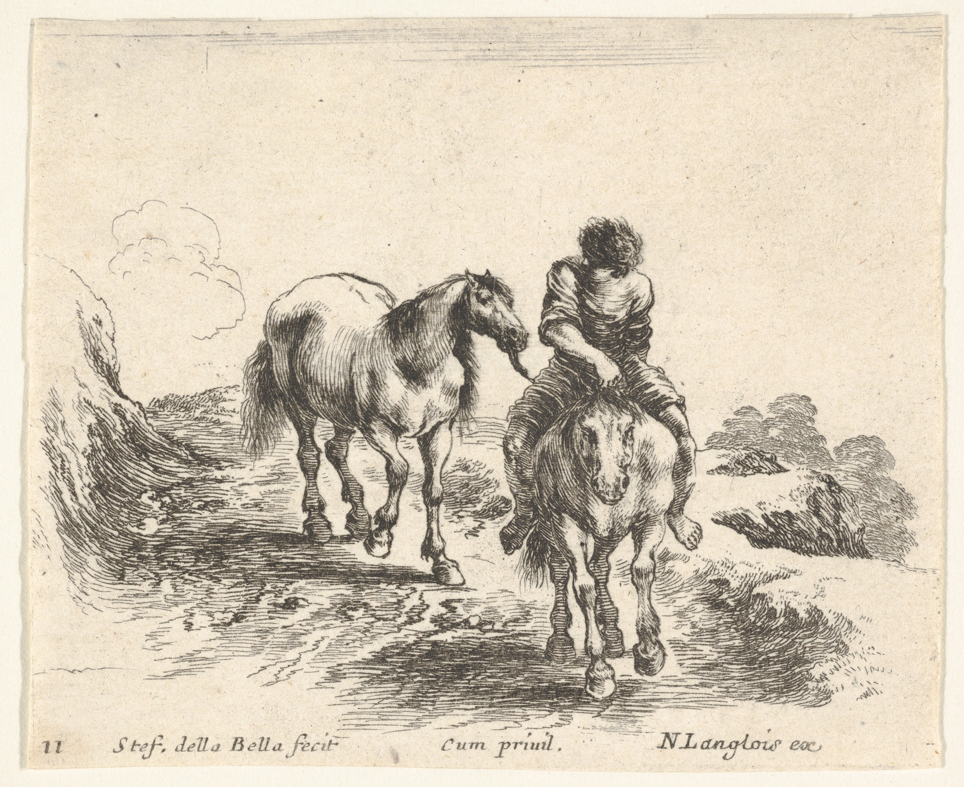 Man Riding Horse Leading Another Horse