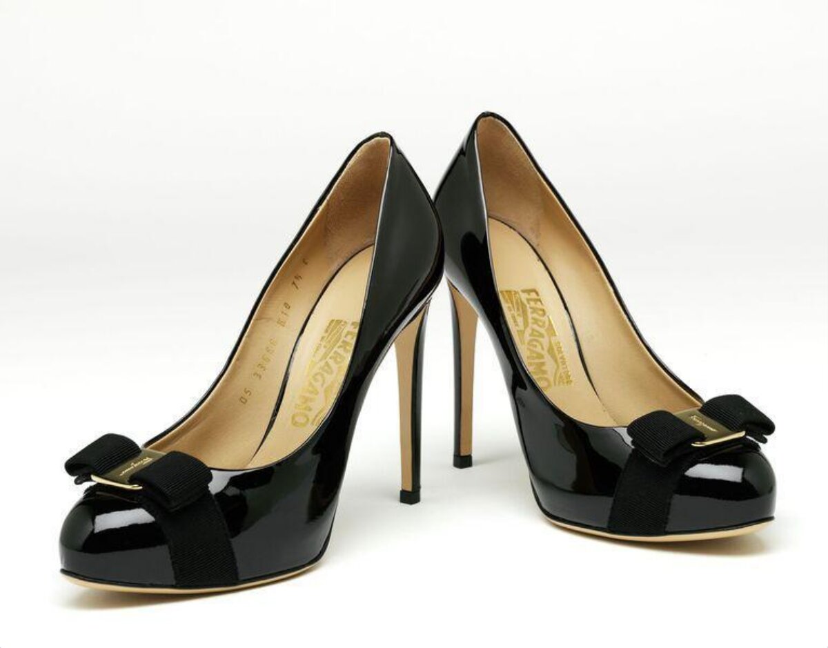 Ferragamo Black Patent Leather High Heels