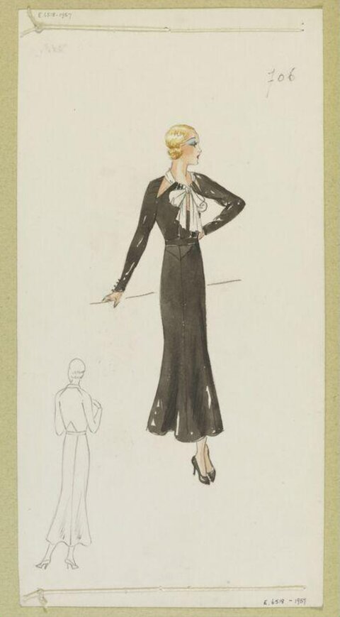 Vintage Black Evening Gown Fashion Sketch