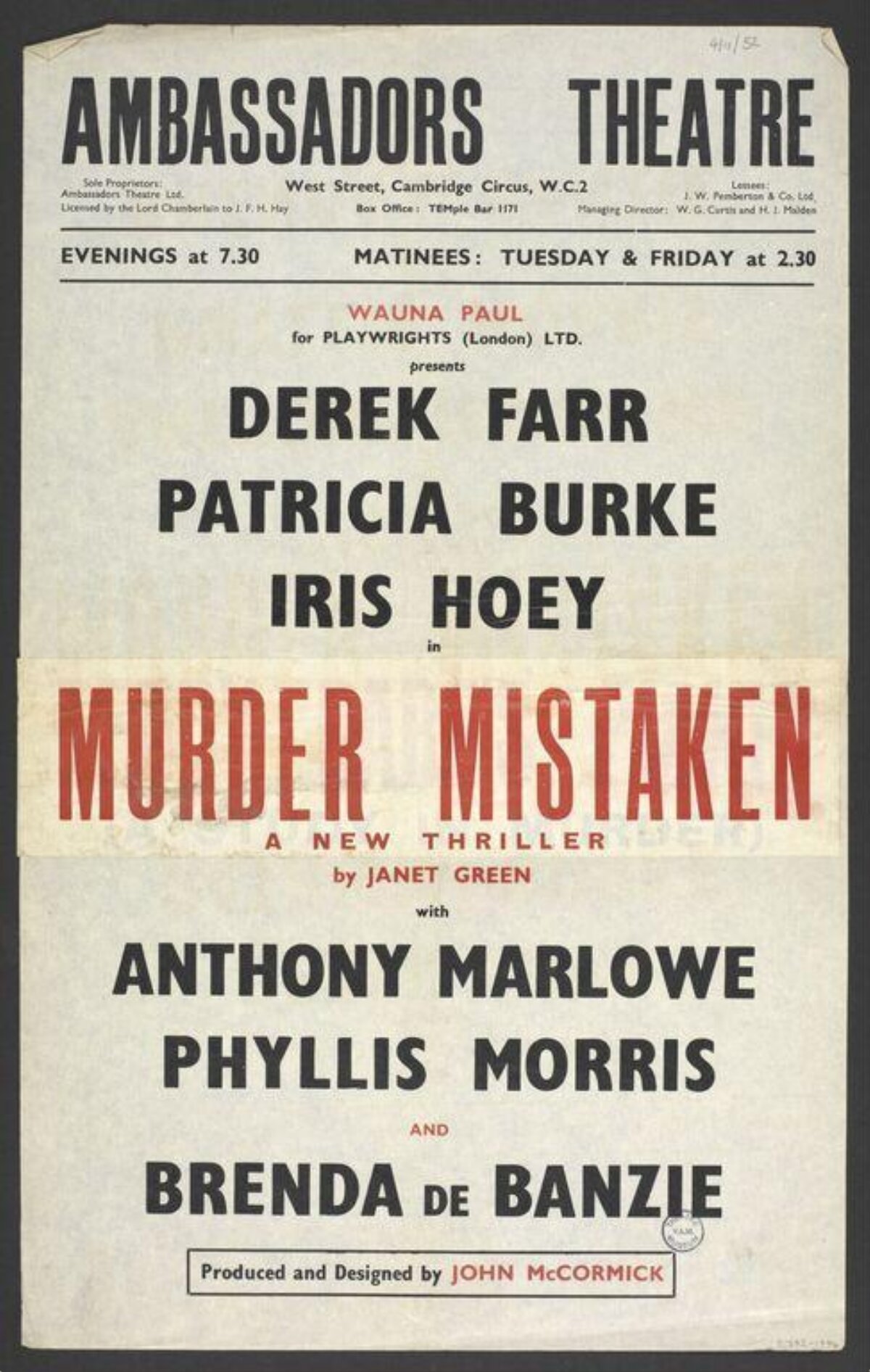 Murder Mistaken Theatre Play Poster