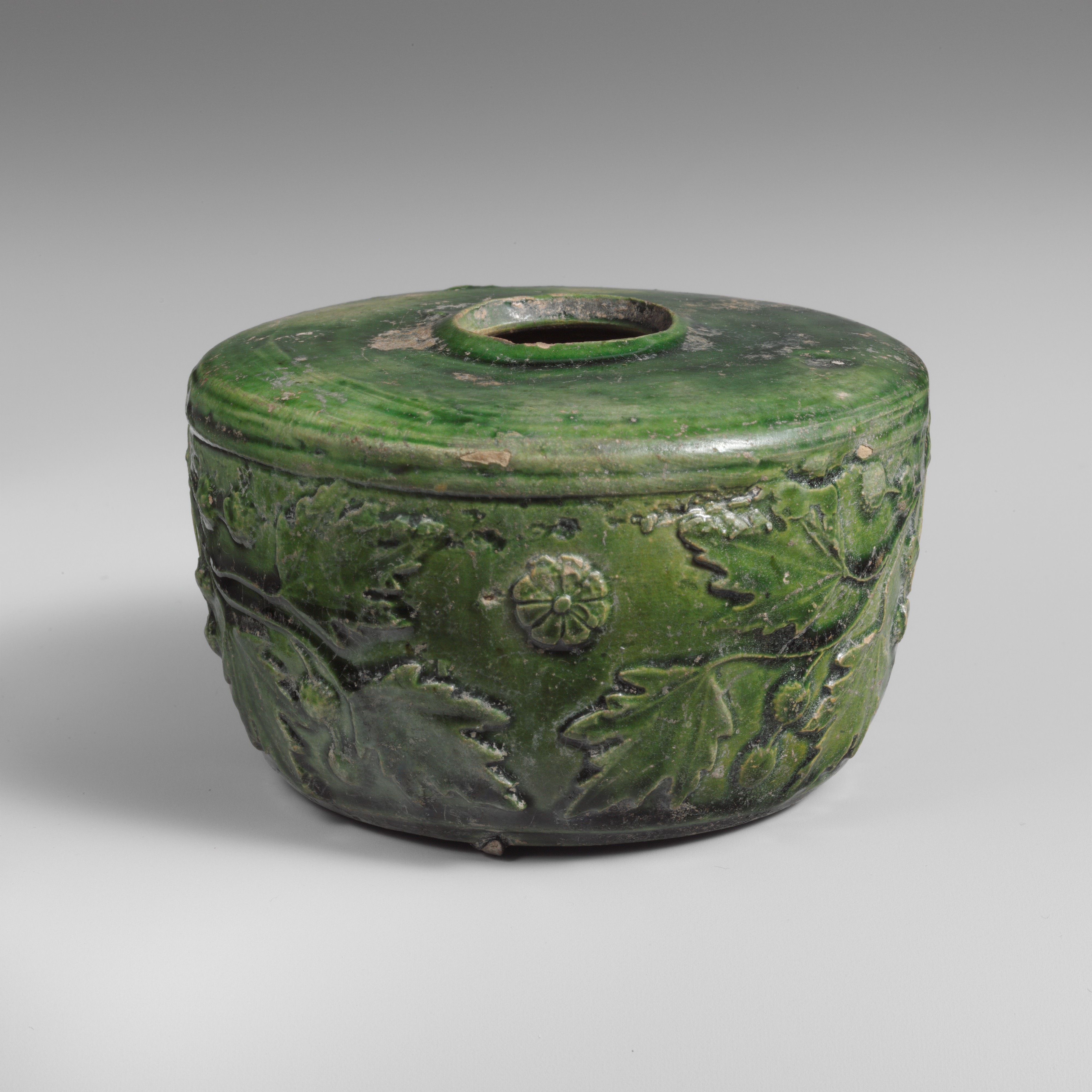 Green Glazed Carved Ceramic Water Pot