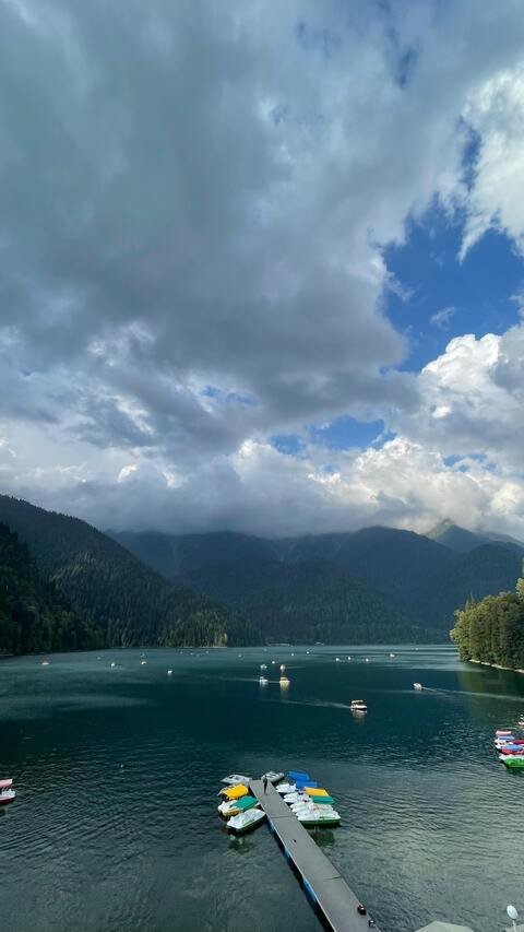 Mountain Lake with Boat Dock