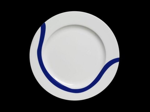 White Ceramic Plate with Blue Curve