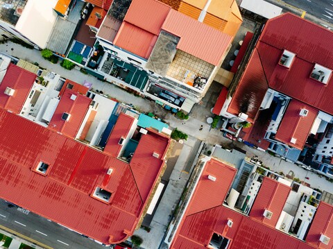 Aerial View of Red Roof Townhouses