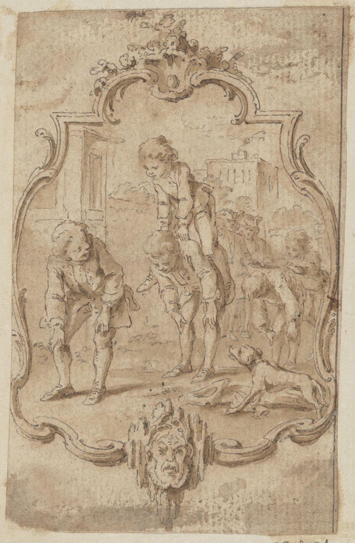 Vintage Sketch of Children Playing Leapfrog