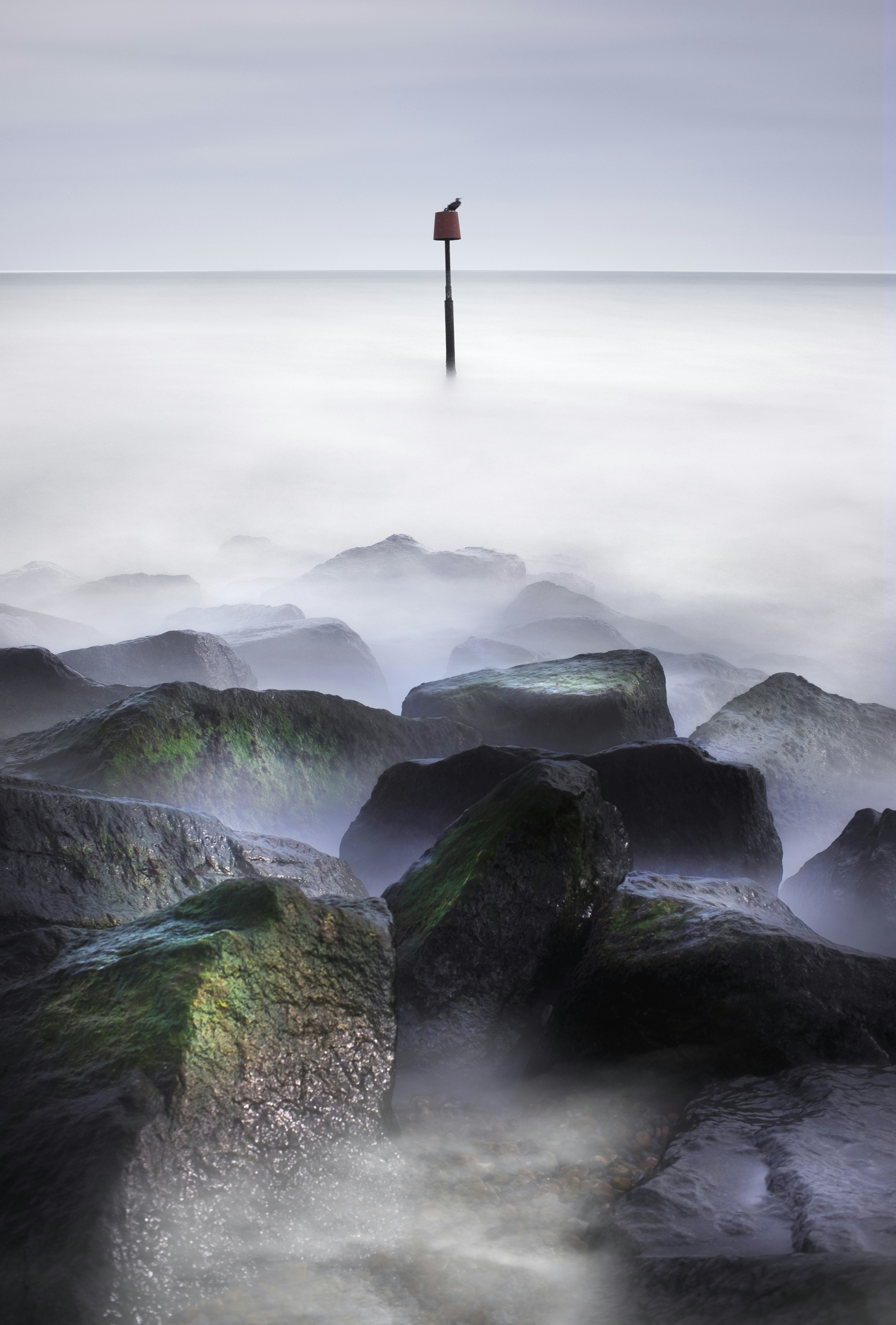 Misty Long Exposure Rocky Seascape