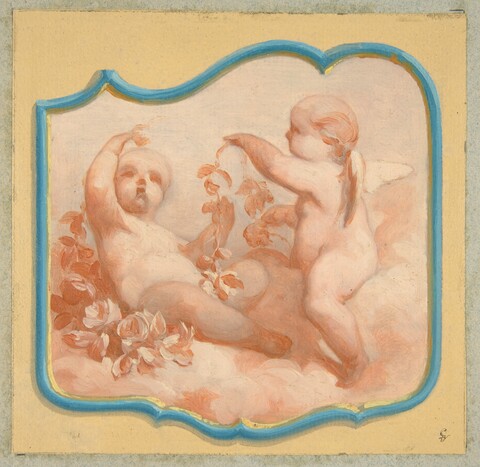 Two Cherubs Playing With Floral Vines