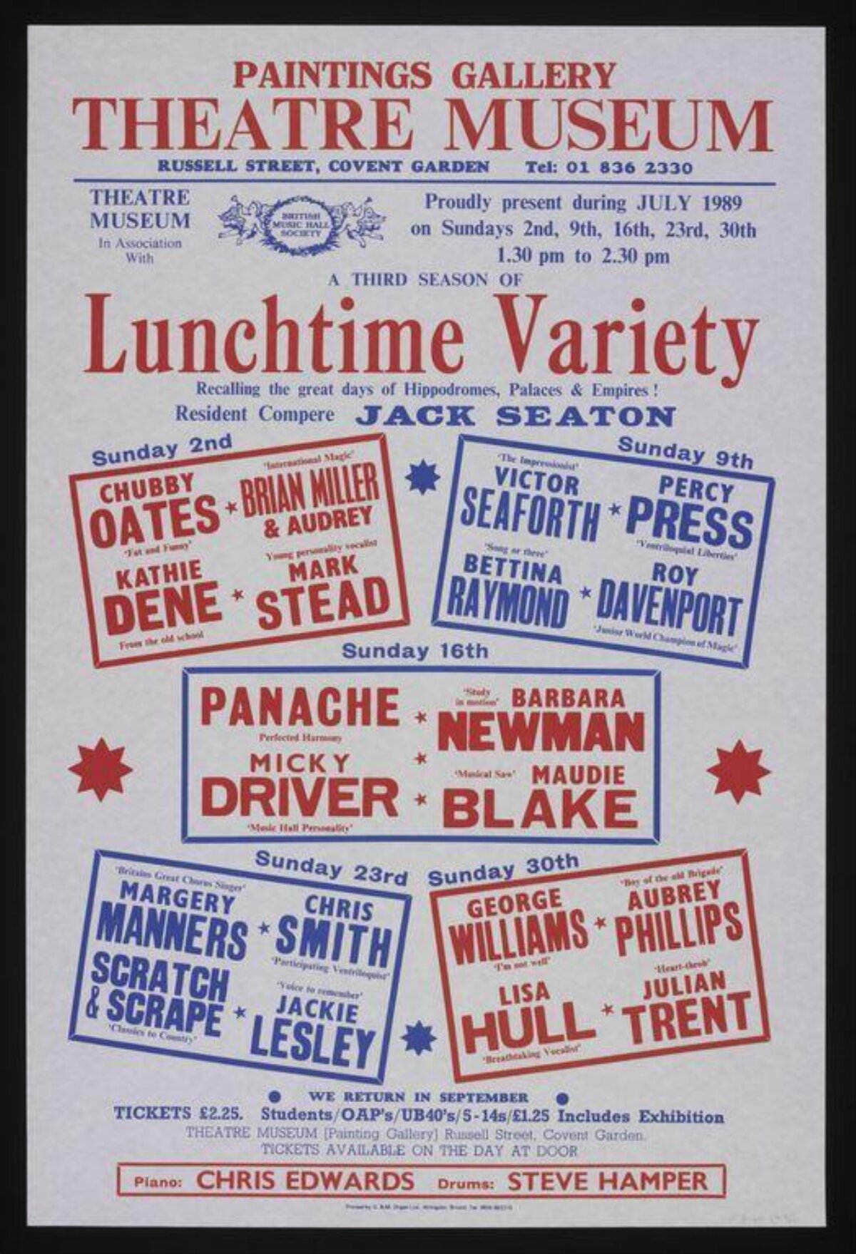 Theatre Museum 1989 Lunchtime Variety Poster