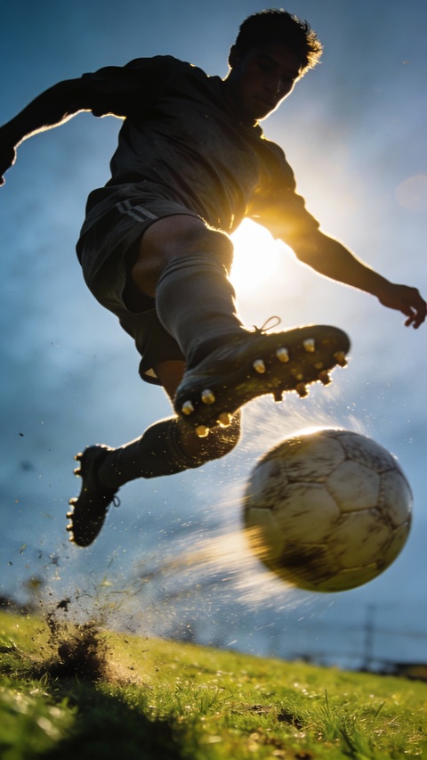 Soccer Player Kicking Football on Field