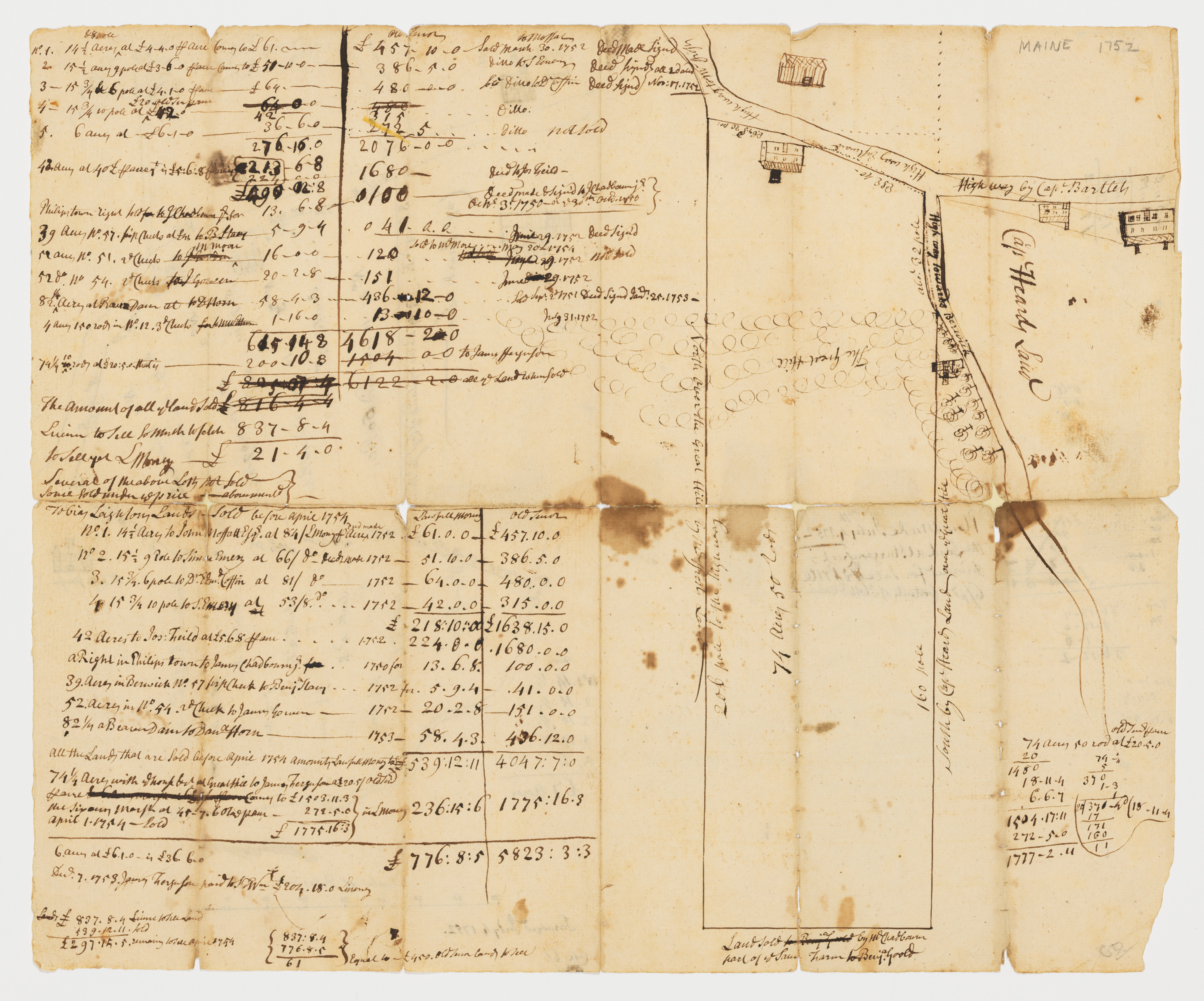 1752 Maine Handwritten Land Survey