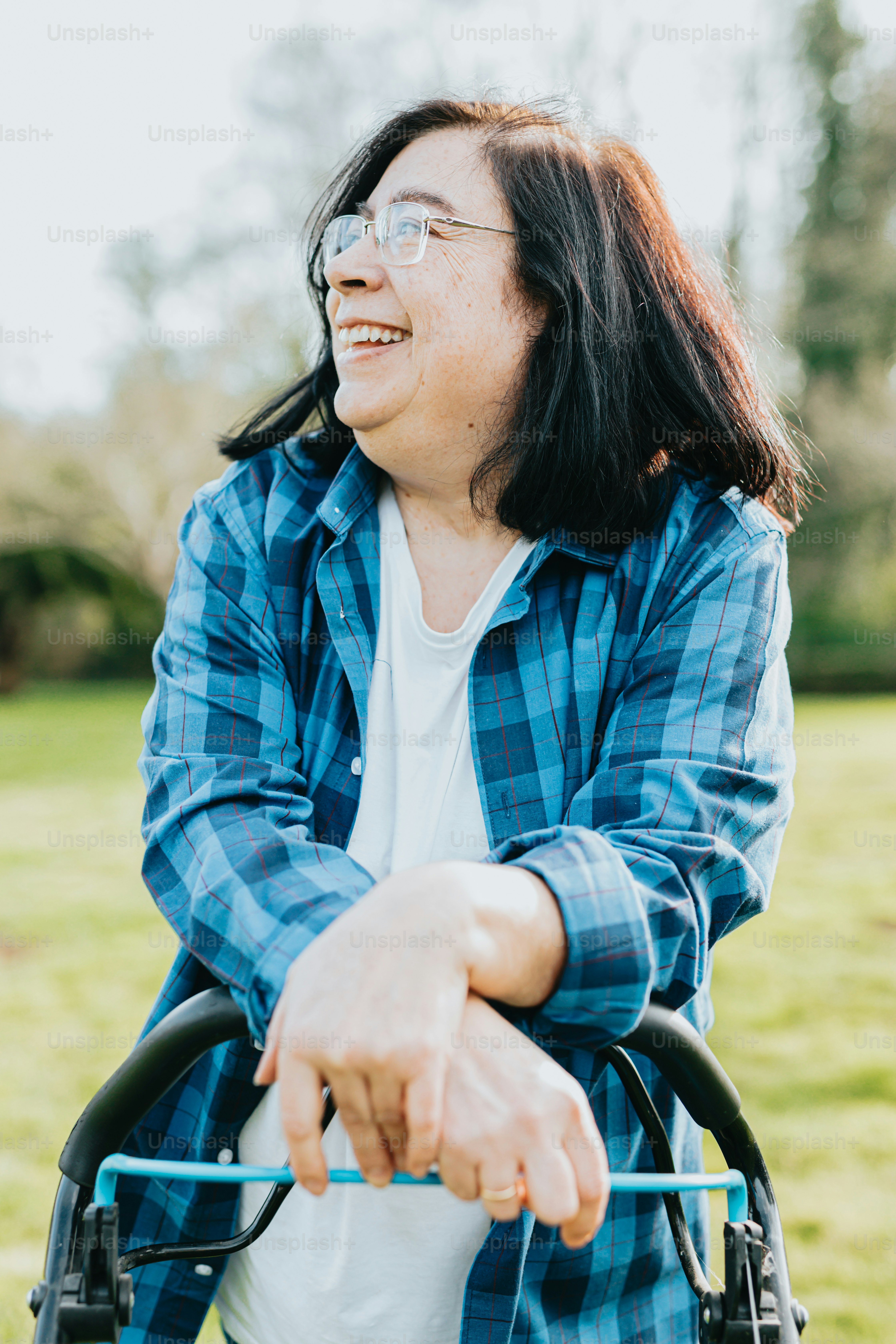 Smiling Woman With Mobility Walker Outdoors